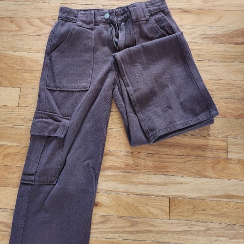 Brown coudoroy straight leg cargo jeans